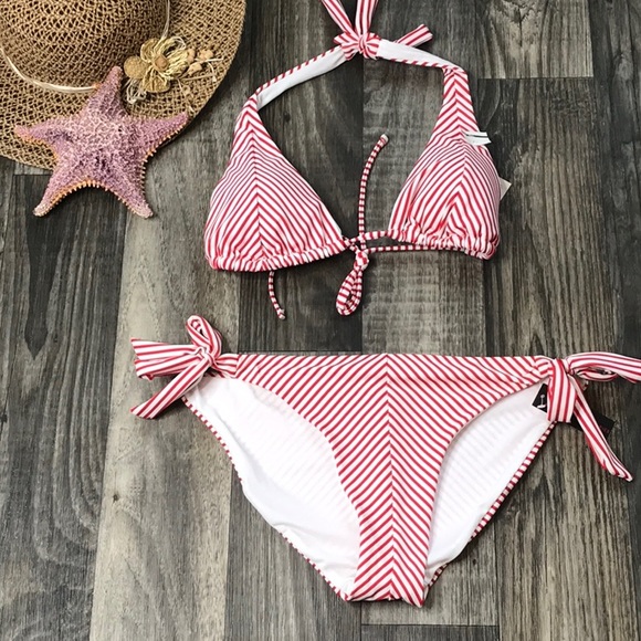 No Boundaries Other - NWT- Red and White striped Bikini -L